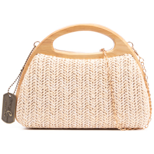 Bella Bolso bandolera Mujer. Fabricado en madera natural y paja trenzada.