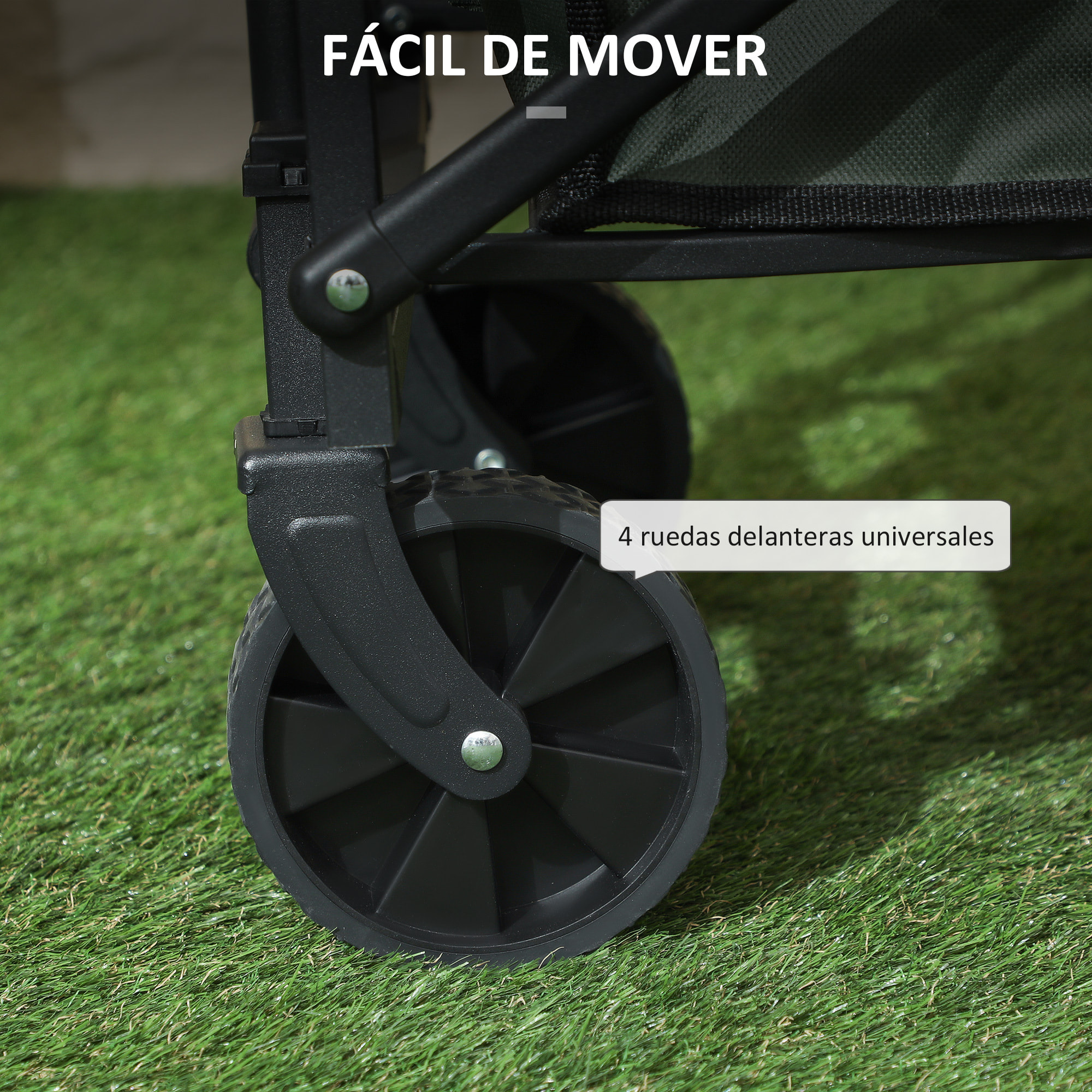 Carro Playa con Ruedas Carro de Jardín Plegable con Mango Telescópico Ajustable Puerta Trasera Expandible Carga 90 kg Carrito Transporte para Todo Terreno Jardín Campaña Compra Verde