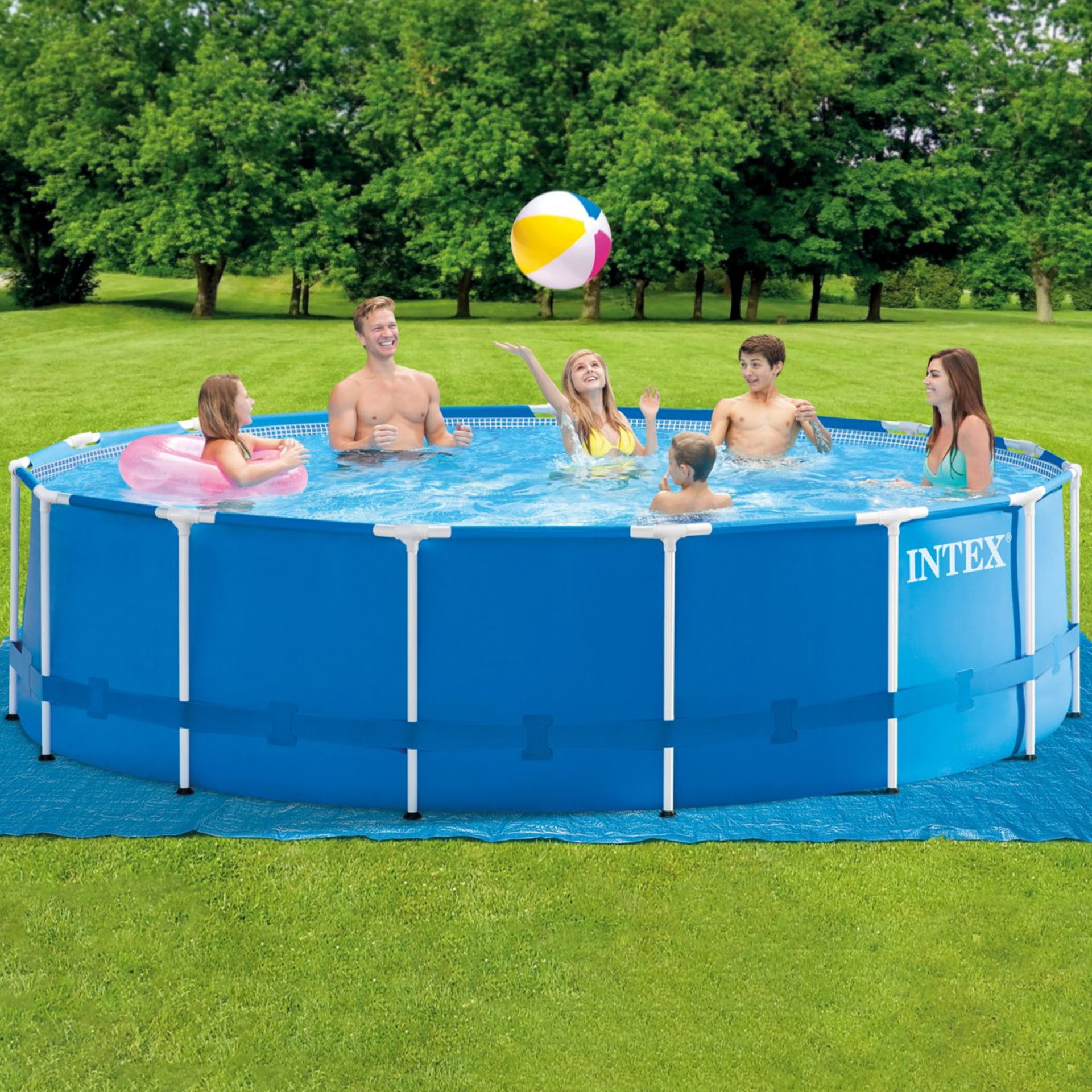 Intex Piscina Metal Frame rotonda con Pompa Filtro, Scaletta e Teli, 457x122 cm