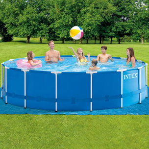 Intex Piscina Metal Frame rotonda con Pompa Filtro, Scaletta e Teli, 457x122 cm