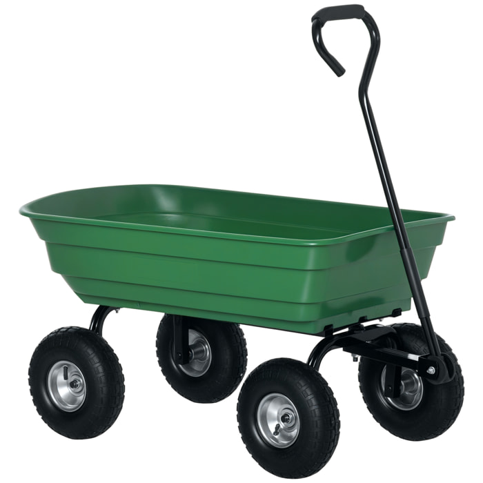 Chariot de Jardin 100L max. 250 Kg 4 roues pneumatiques poignée réglable noir vert