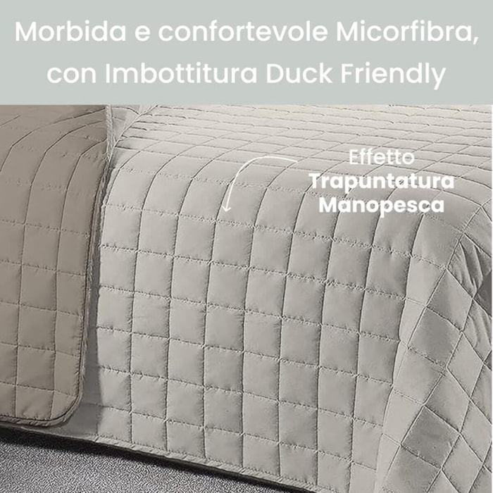 INTRECCI Copriletto Matrimoniale Estivo, Trapunta Estiva Matrimoniale, 260x260 cm, Coperta Estiva, anche Primaverile, Double Face, Moderna, Leggera, Elegante. Colore: Panna/Tortora