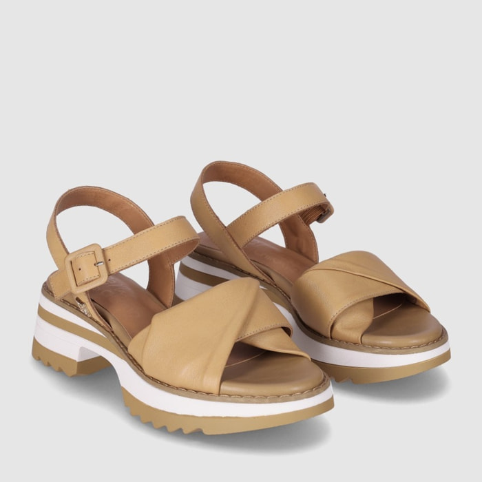 Sandalias de Piel - Beig - Tacón: 4 cm