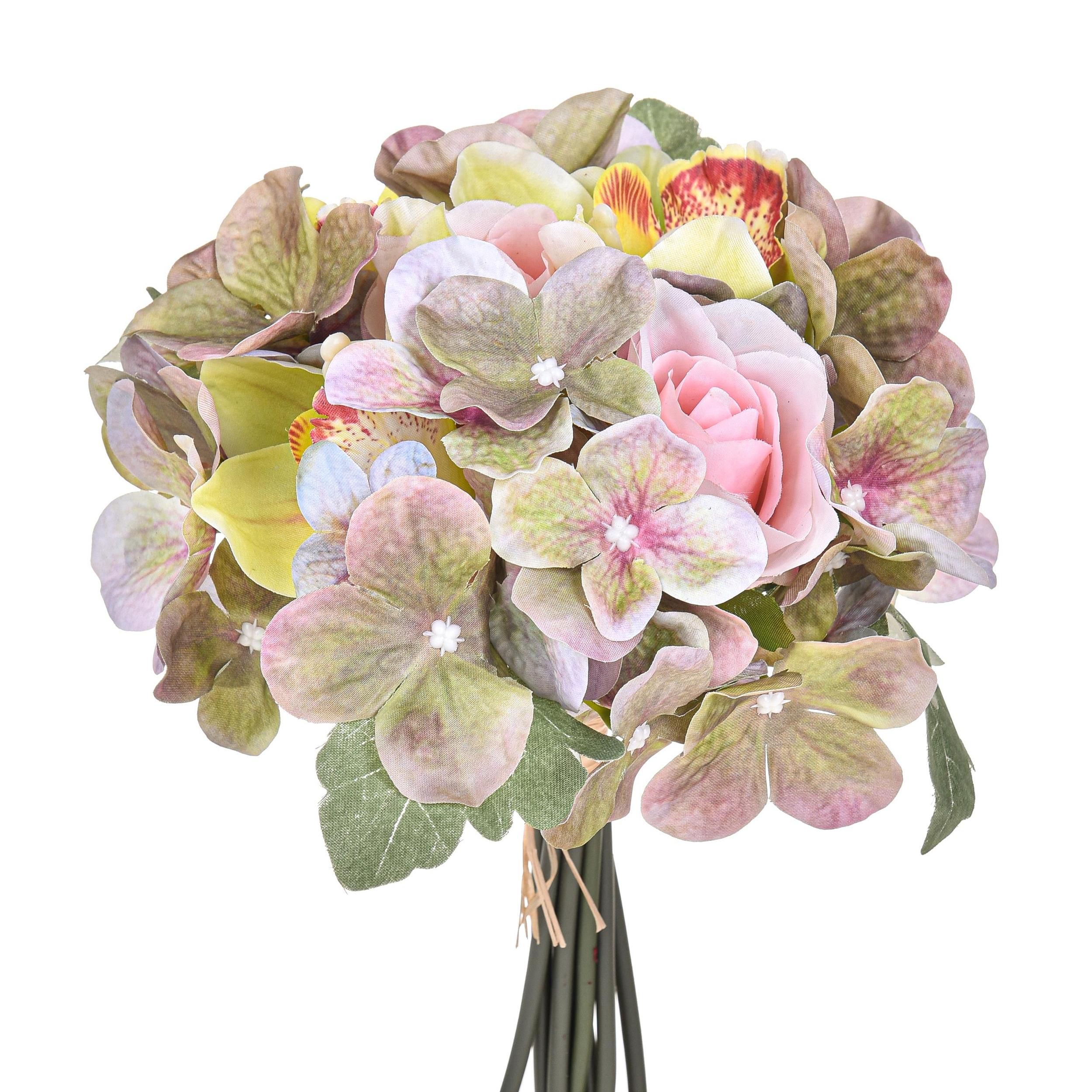 Bouquet Cymbidium. Altezza 30 Cm - Pezzi 4 - 25X30X25cm - Colore: Rosa - Bianchi Dino - Fiori Artificiali