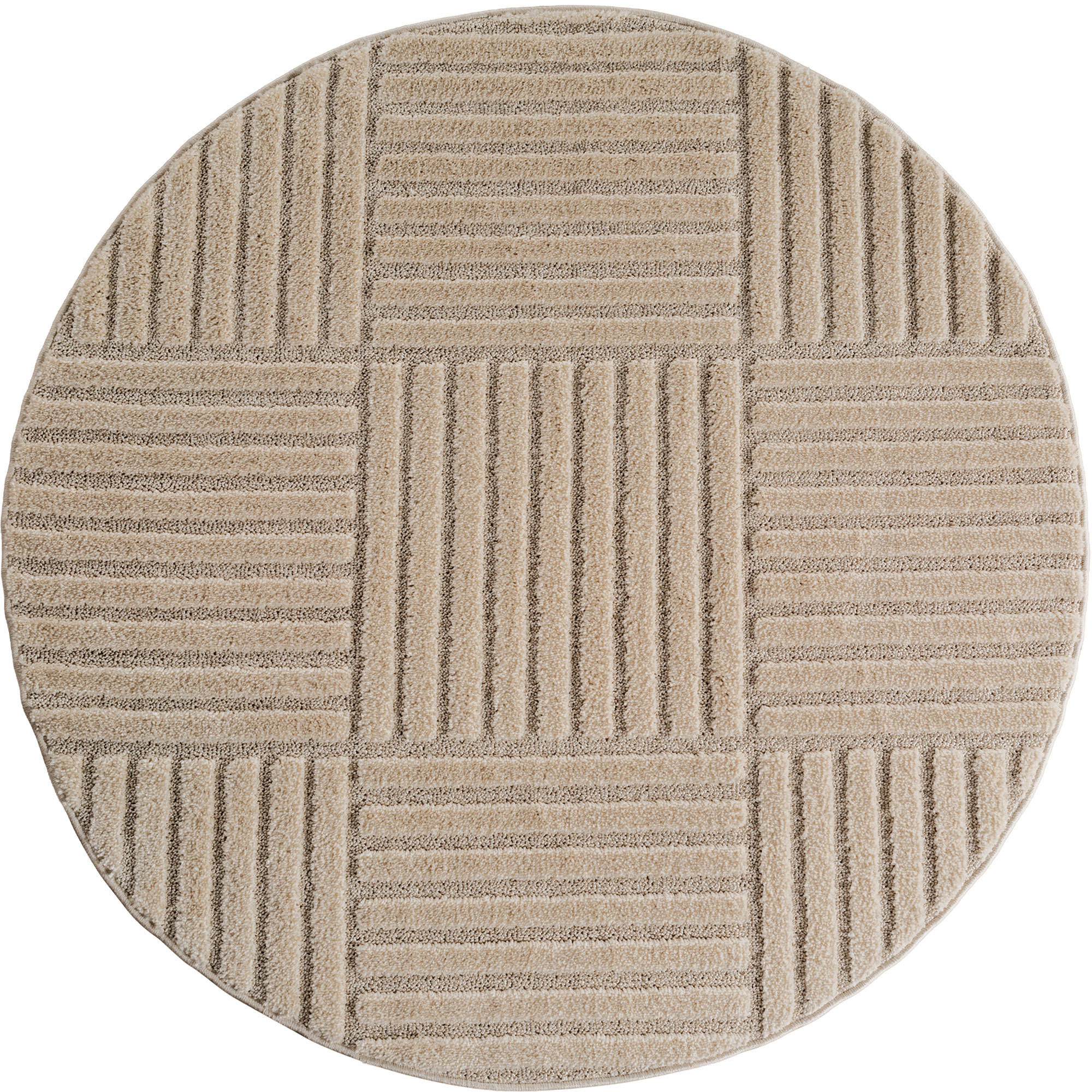 TURIN - Tapis rond moderne à motif graphique en relief beige