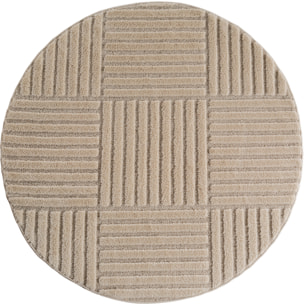 TURIN - Tapis rond moderne à motif graphique en relief beige