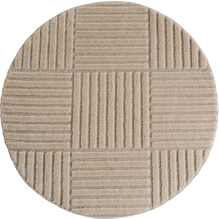 TURIN - Tapis rond moderne à motif graphique en relief beige