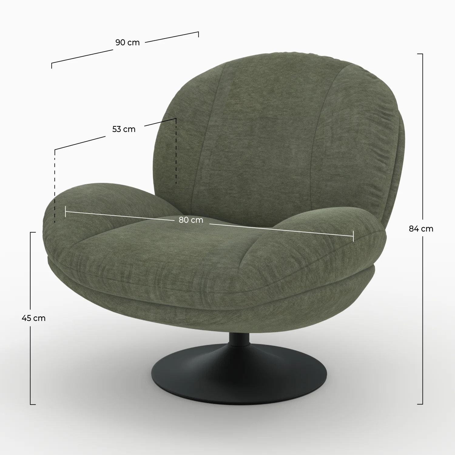 Fauteuil pivotant en tissu effet velours vert kaki - Ricci