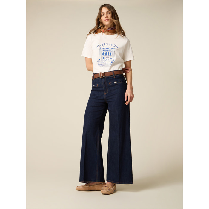 Oltre - Jeans a palazzo con dettaglio fiocchi - Blu