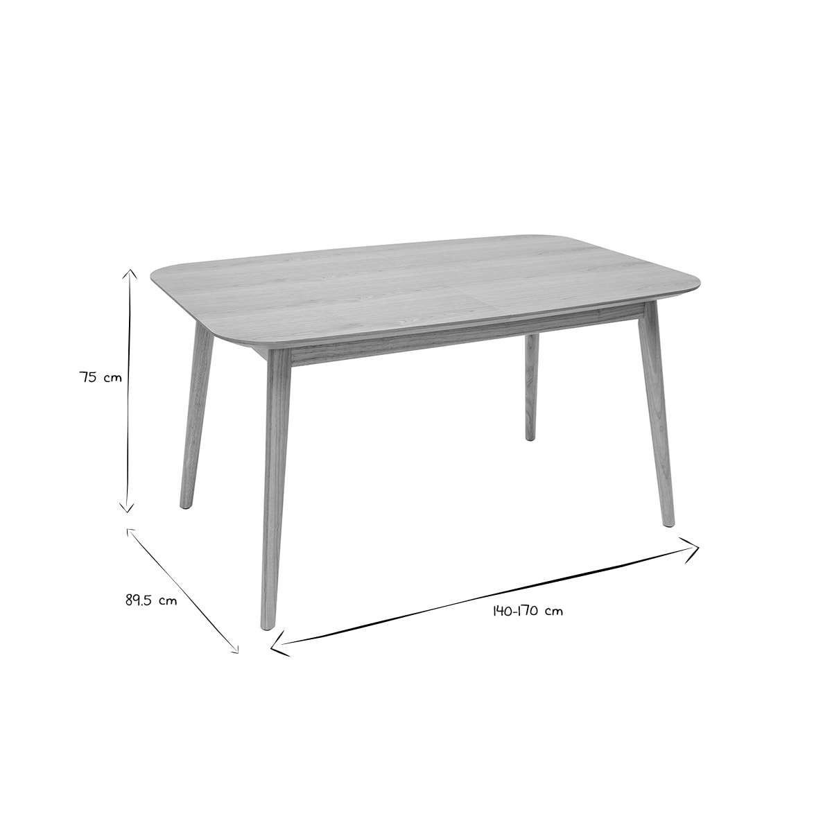 Table extensible rallonges intégrées rectangulaire en bois clair chêne L140-170 cm ANK