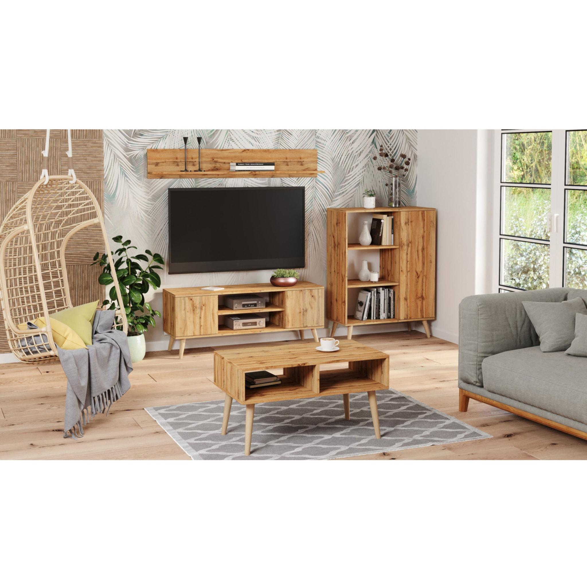 Mobile TV Focus in Rovere Gold Craft con Piedini in Faggio