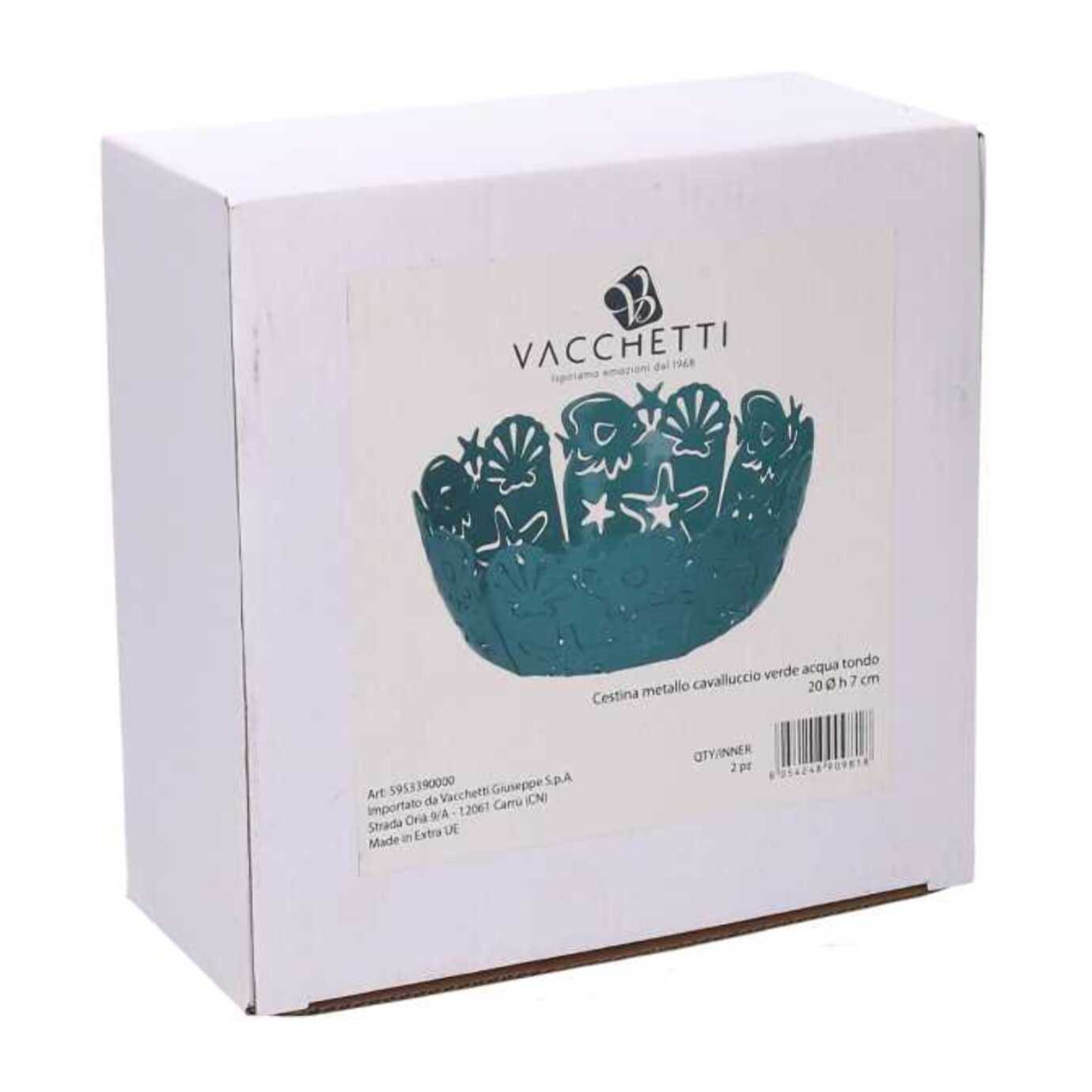 Cestina in metallo cavalluccio verde acqua tondo cm ø20h7