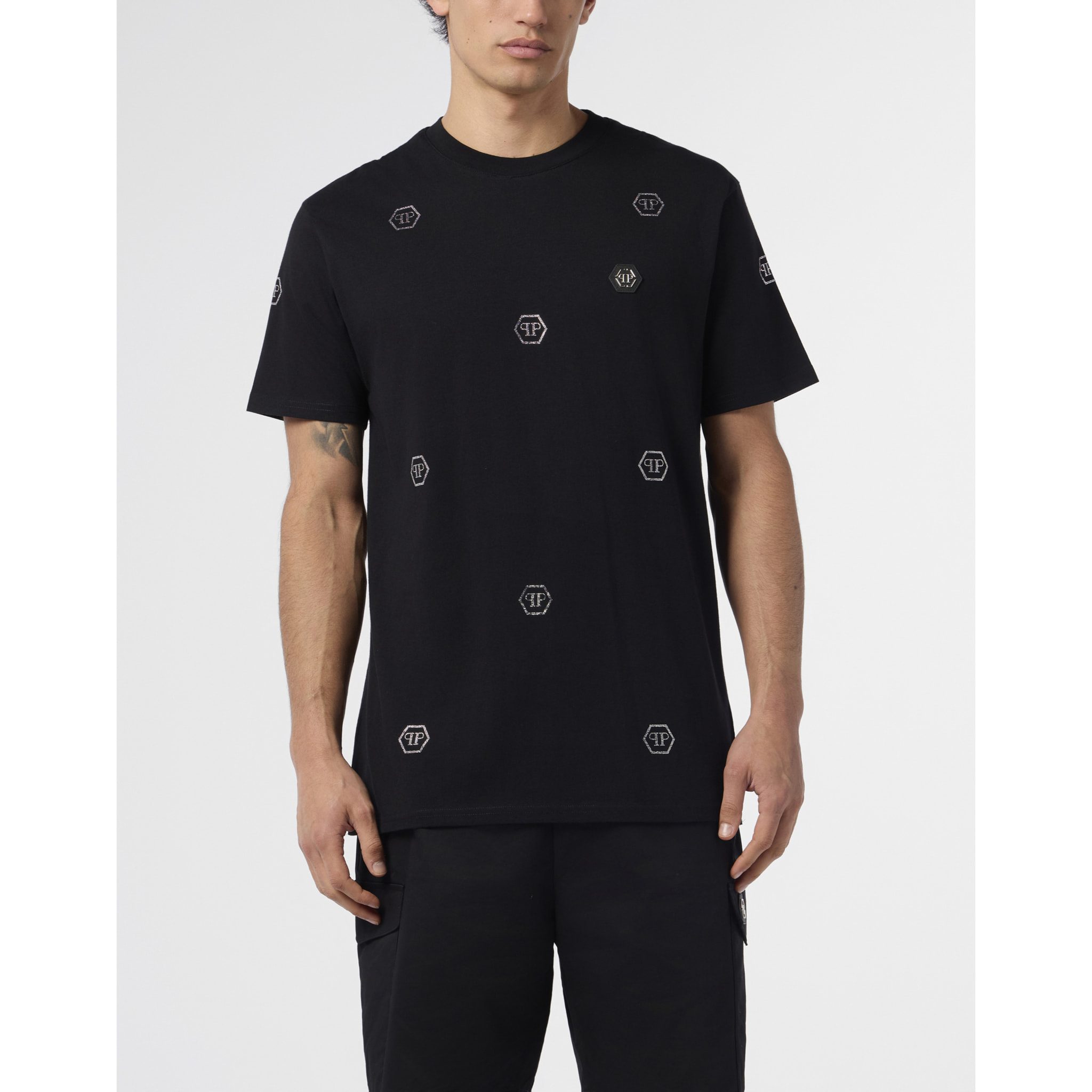 PHILIPP PLEIN Camiseta de cuello redondo y manga corta MONOGRAM