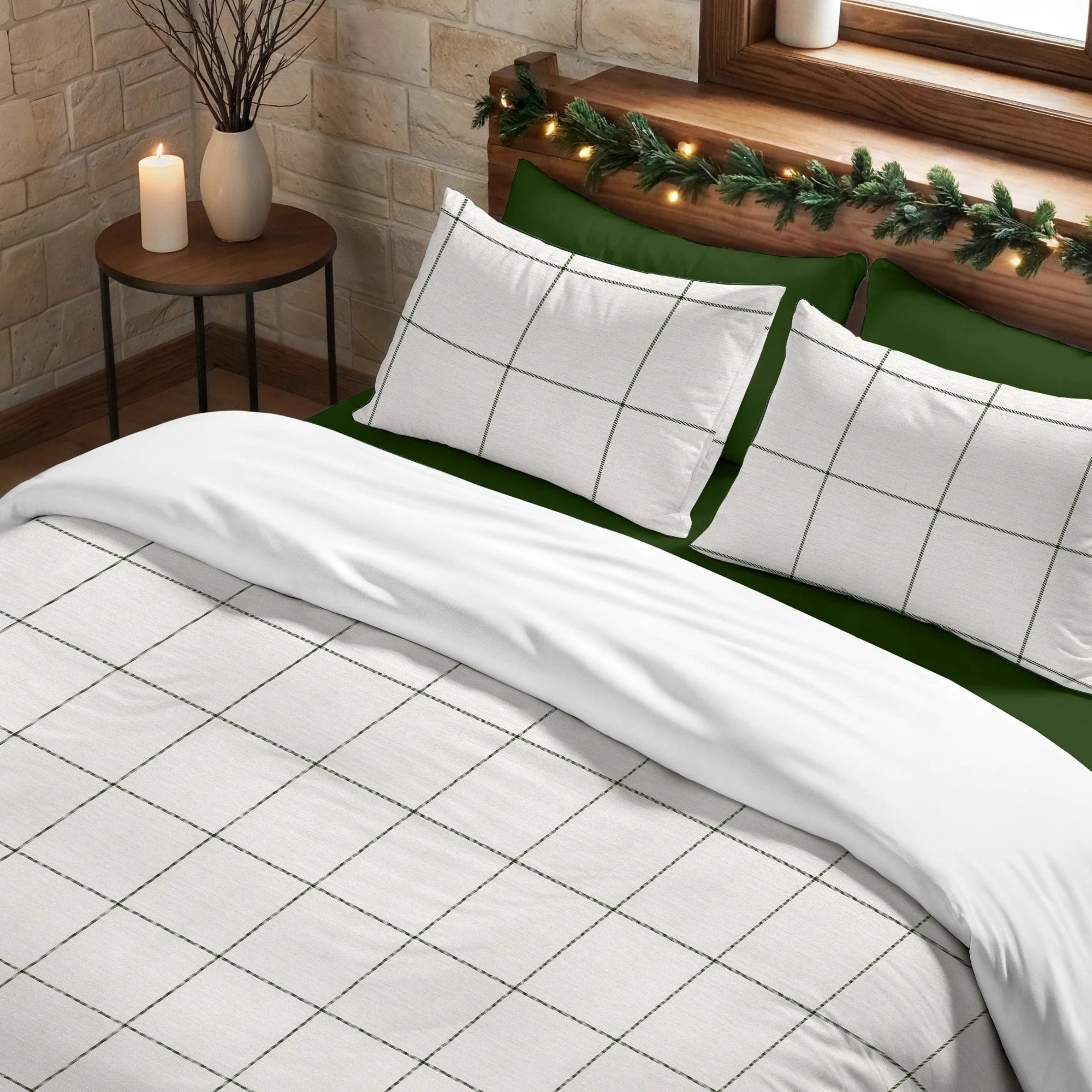 Housse de couette avec pressions Green Windowpana