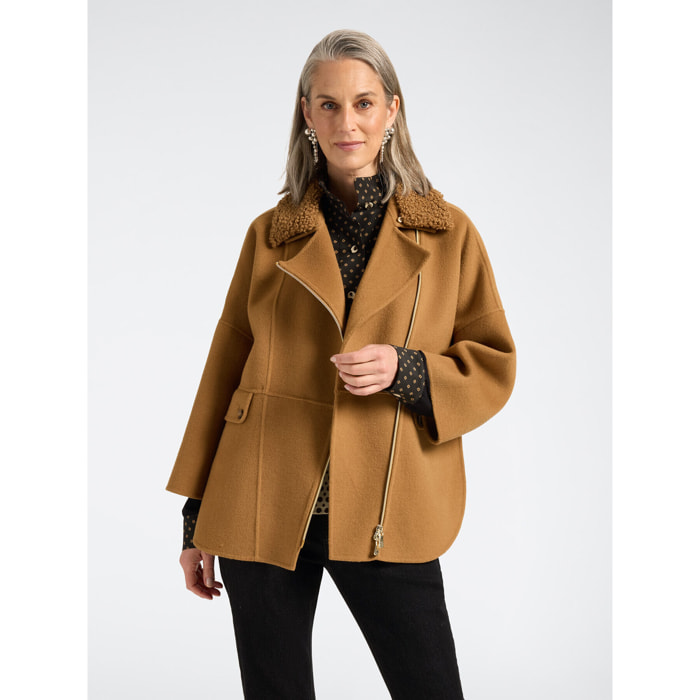Elena Mirò - Giaccone misto lana chiusura asimmetrica - Beige