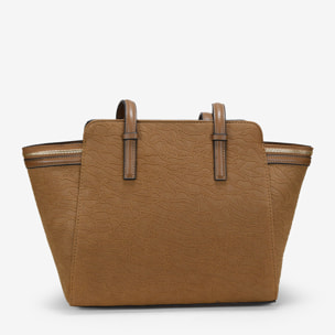 Bolso de hombro marrón con estampado y cremalleras