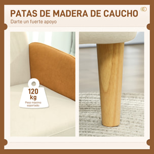 Sillón de Salón Tapizado en Terciopelo Butaca para Dormitorio con Reposabrazos y Patas de Madera Sillón Pequeño Carga 120 kg para Dormitorio Oficina 72x76x74 cm Crema