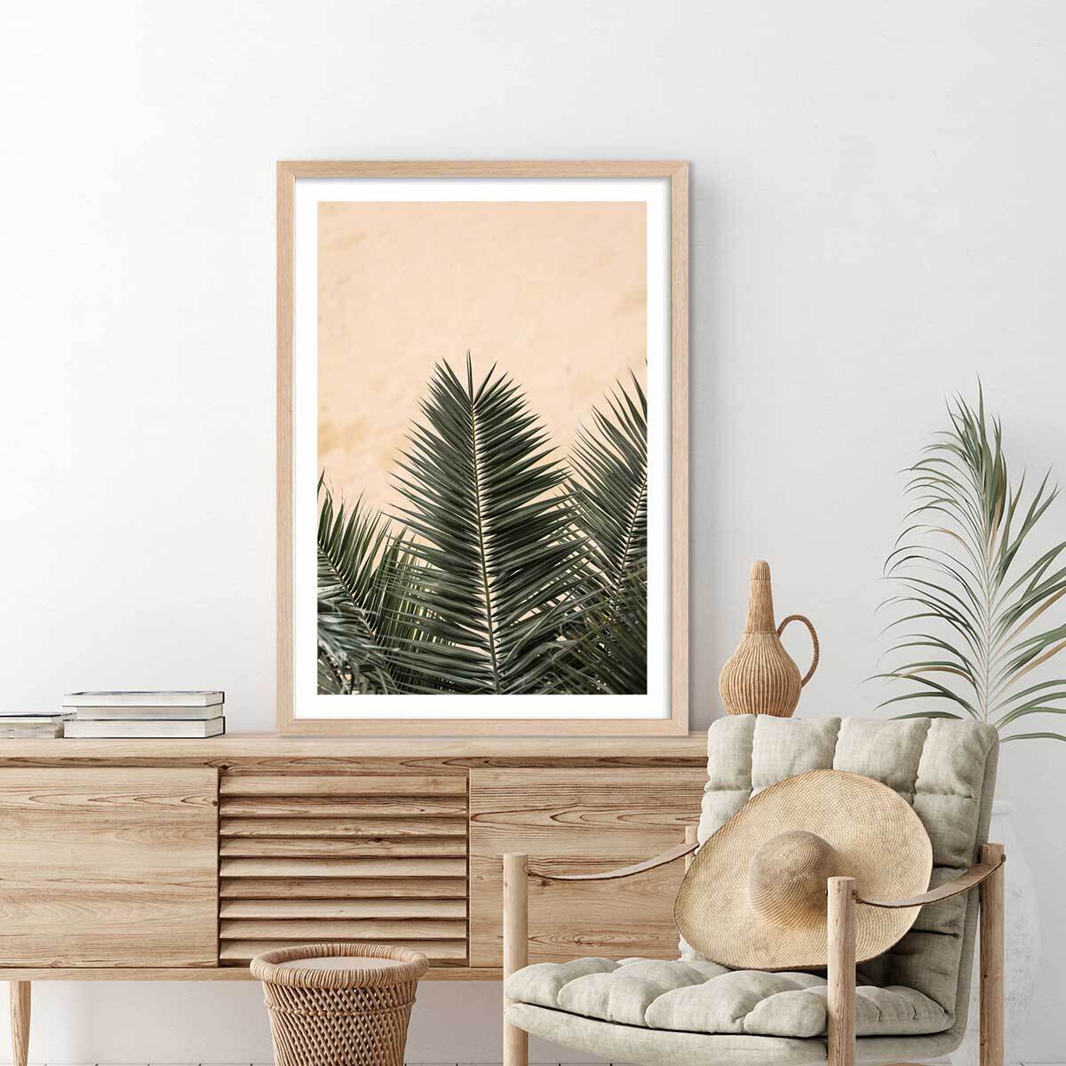 Poster sandy palme Affiche + cadre en bois - Chêne