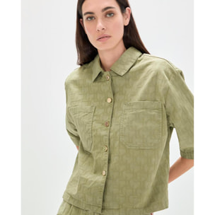 Camicia a maniche corte in twill con logo Jacquard LC