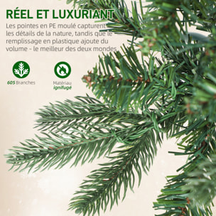 Sapin de Noël artificiel LED x 200 blanc chaud 8 modes H.180 cm 605 branches support vert