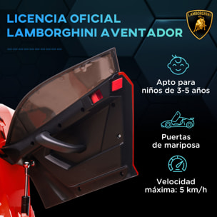 Coche Eléctrico Lamborghini para Niños Coche de Batería 12V Velocidad Max.5 km/h Puerta de Tijera con Control Remoto MP3 Luces y Cinturón de Seguridad Rojo