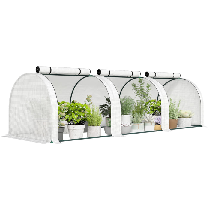 Mini serre de jardin serre à tomates 2,95L x 1l x 0,8H m acier PE haute densité 140 g/m² anti-UV 3 fenêtres zip enroulables blanc