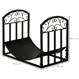 Soporte para Leña Estante de Leña Leñero de Metal con Estante Curvo Carga 60 kg para Interior y Exterior 60,5x36x46,5 cm Negro