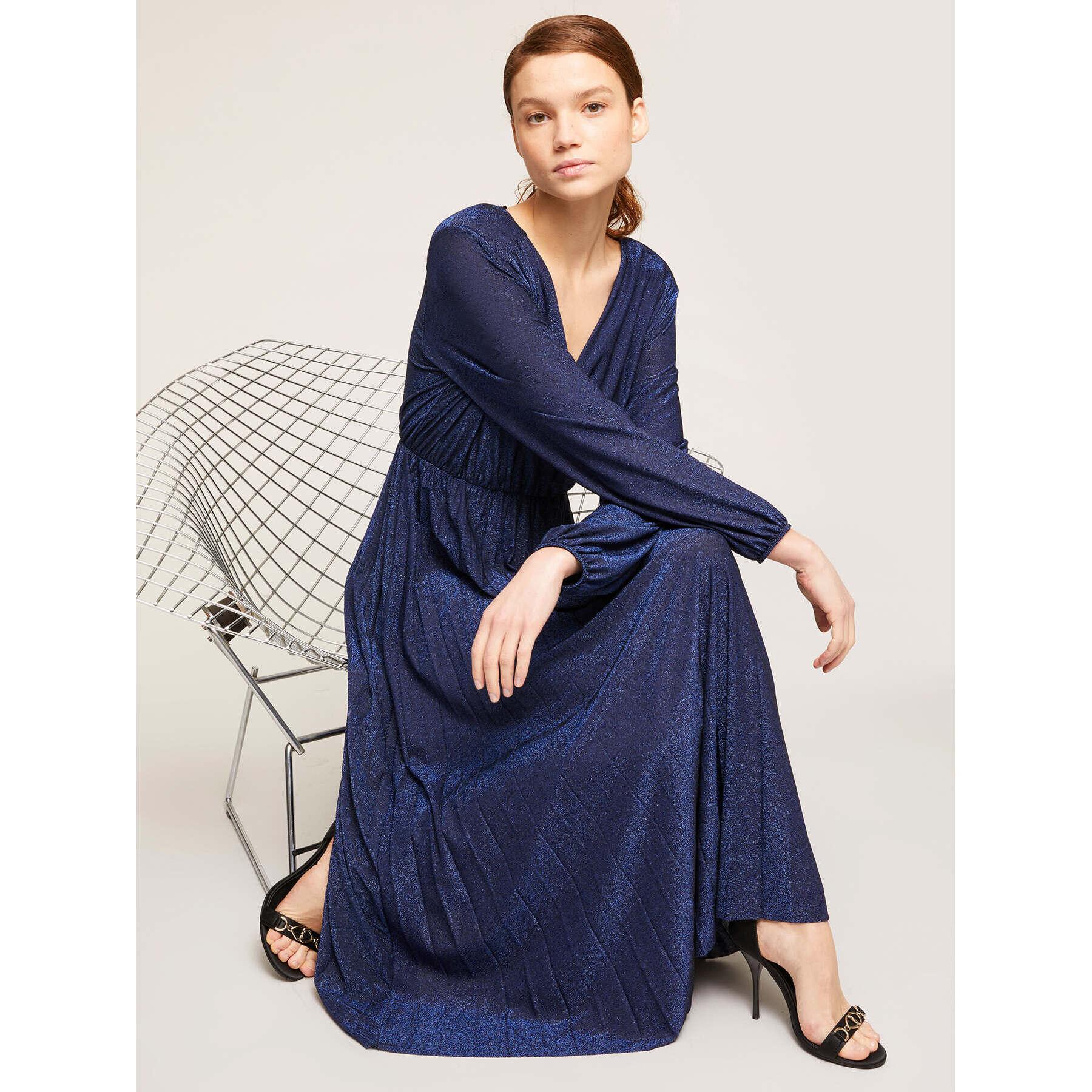 Motivi - Vestito midi in jersey lurex plissé - Blu