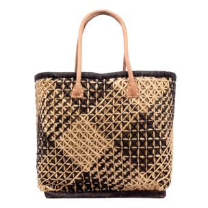 Zavattarello bolso de hombro mujer. Fabricado en rafia y tela, con asas de cuero.