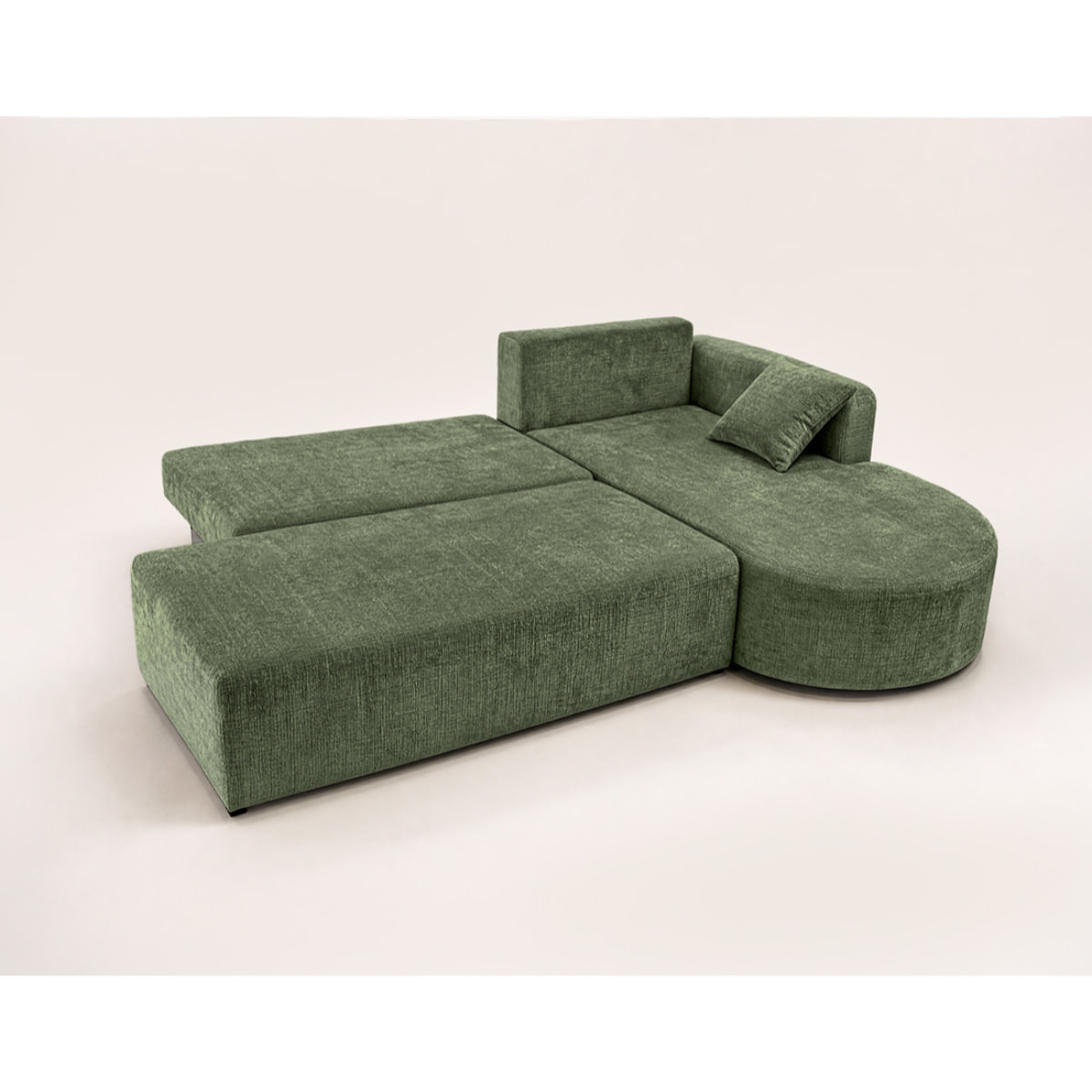 Miro - Canapé d'angle droit 4 places convertible avec coffre en velours texturé - Vert sauge