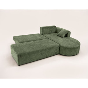 Miro - Canapé d'angle droit 4 places convertible avec coffre en velours texturé - Vert sauge