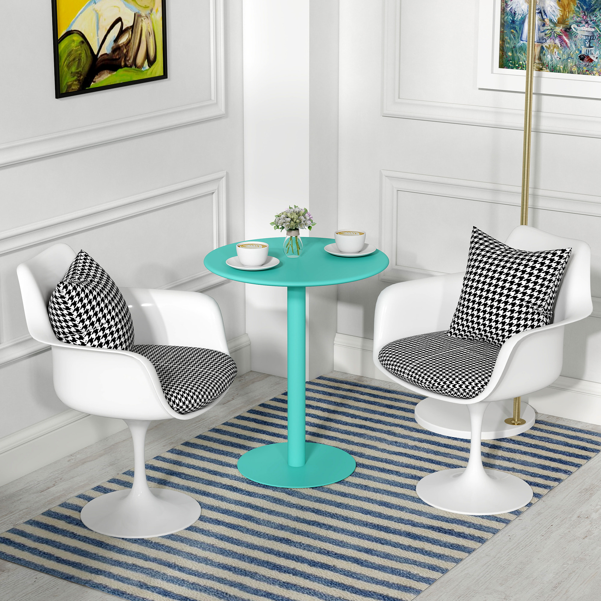 Table ronde 2 personnes table à manger ronde dia. 60 cm acier bleu turquoise