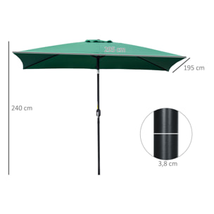 Outsunny Sombrilla de Aluminio 200x300x240 cm Parasol Rectangular de Jardín Inclinable con Manivela y Poste Desmontable para Terraza Piscina Patio Exterior Verde