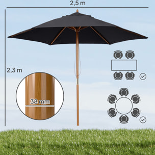 Parasol droit hexagonal grande taille de jardin Ø 2,5 x 2,3H m bois de bambou noir