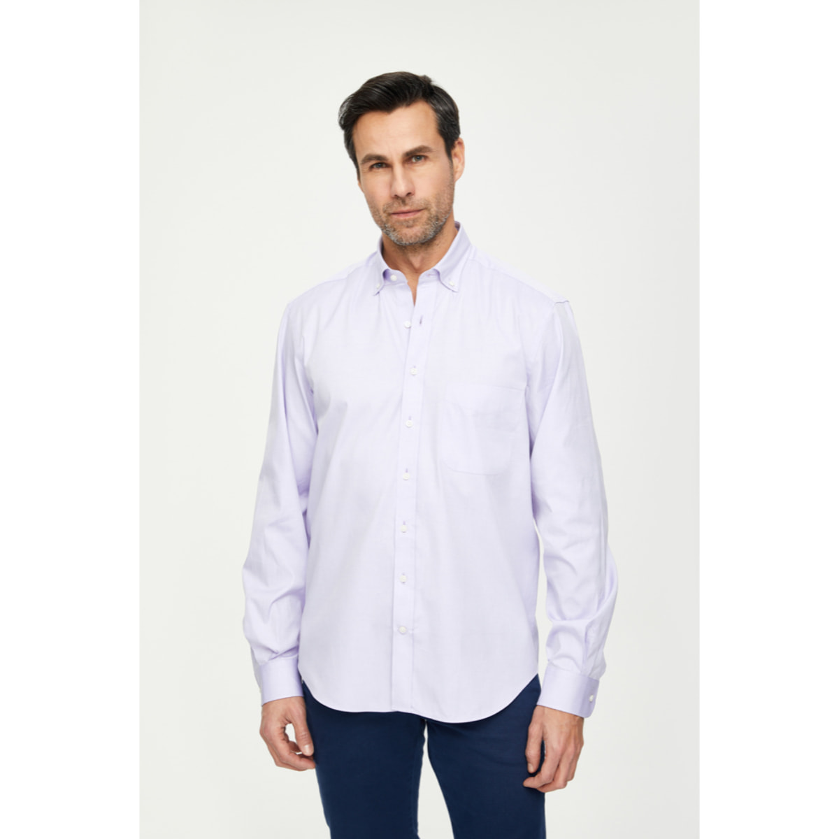 Camicia Uomo 1 Bottone Button Down Con Taschino Super Oxford Unito Lilla