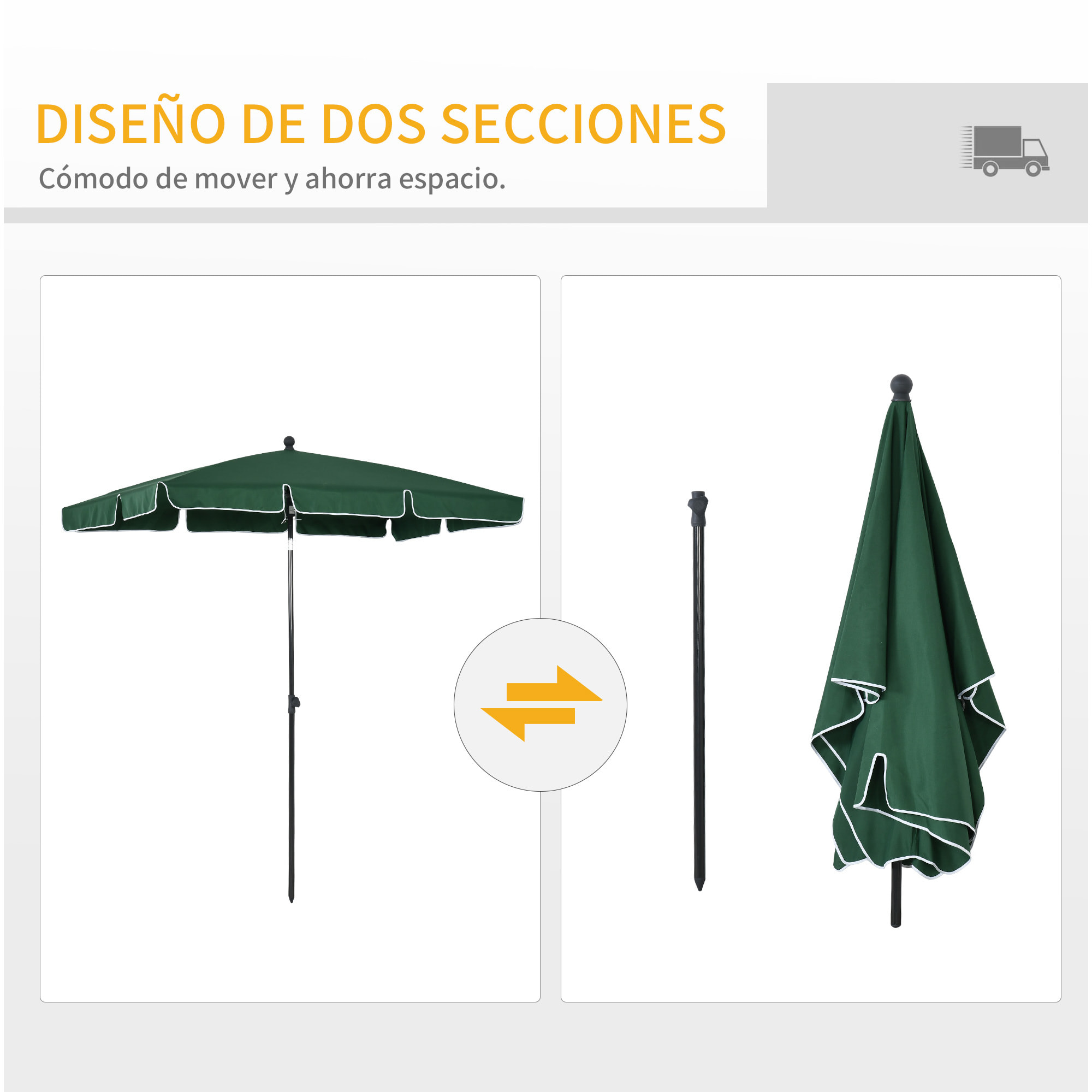 Sombrilla Rectangular de Jardín 198x130x240 cm Parasol de Aluminio con Función de Inclinación para Terraza Patio Exterior Verde