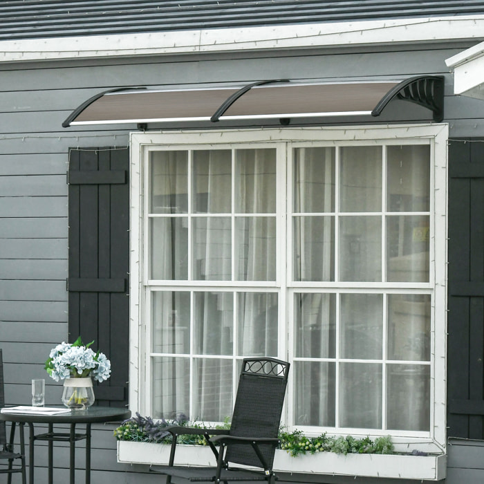 Auvent marquise de porte design voûté arrondi dim. 200L x 96l x 27H cm polycarbonate fumé brun PP noir
