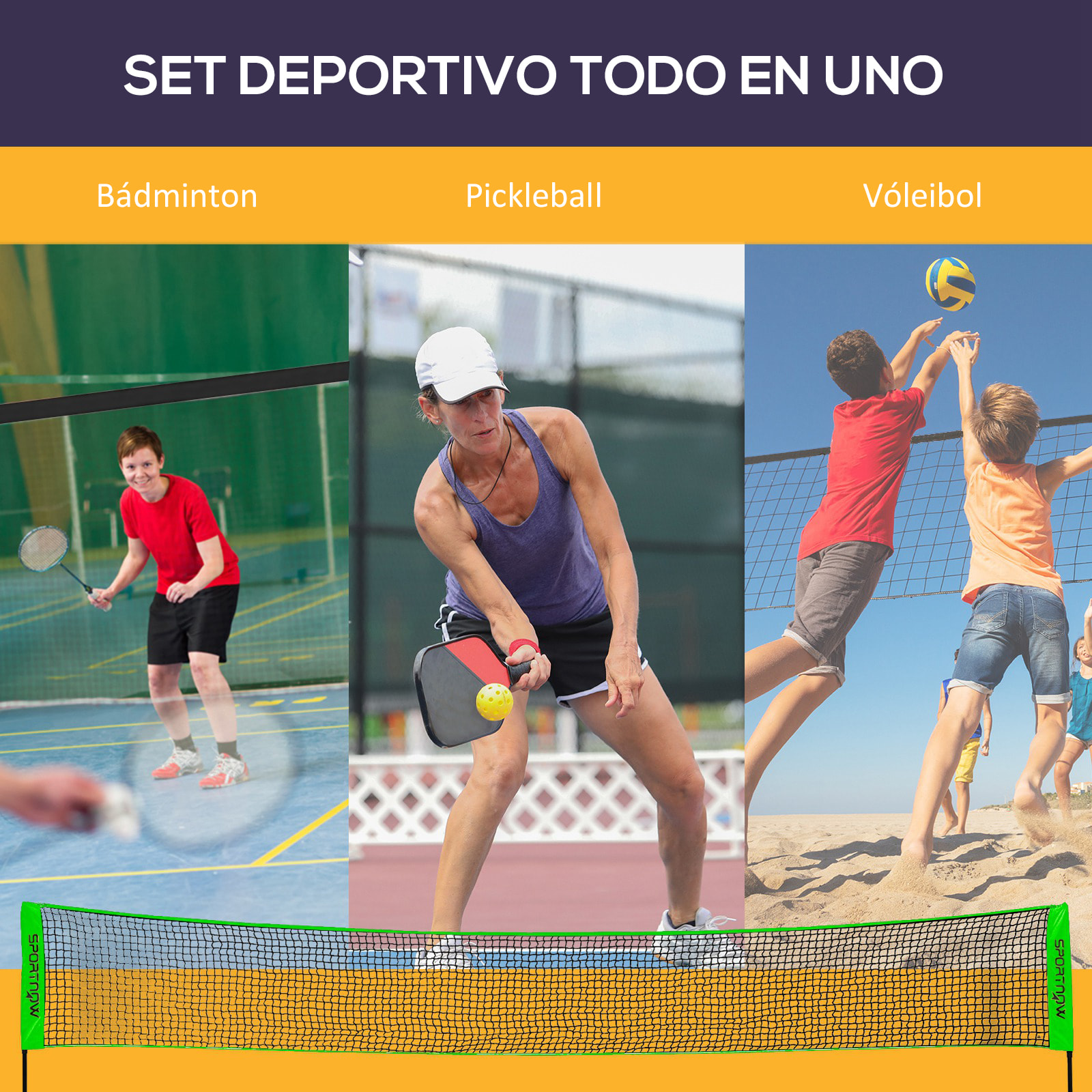 Set de Bádminton de 7 Piezas Juego de Bádminton con 2 Raquetas de Bádminton 3 Bádminton 2 Raquetas de Pickleball 2 Pickleball Pelota de Voleibol y Red con Soporte Negro y Verde
