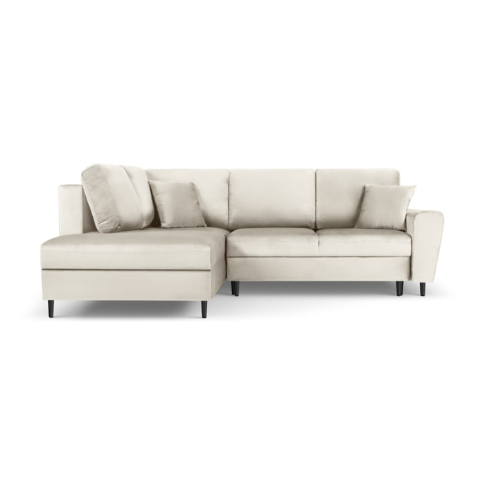 Canapé d'angle gauche convertible avec coffre de rangement "Kyoto" 5 places en velours beige clair