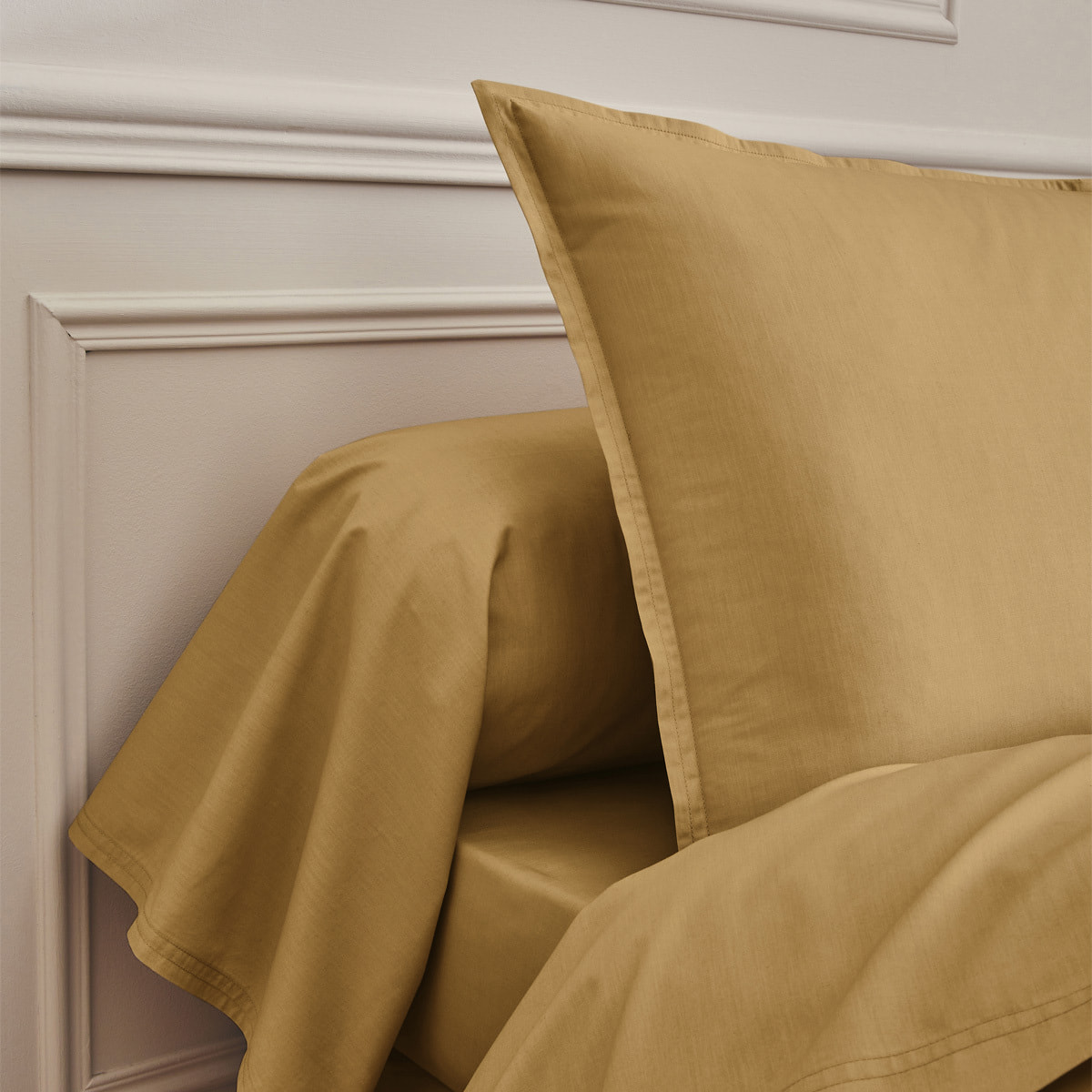 Drap plat uni en percale de coton, PREMIÈRE, Sahara