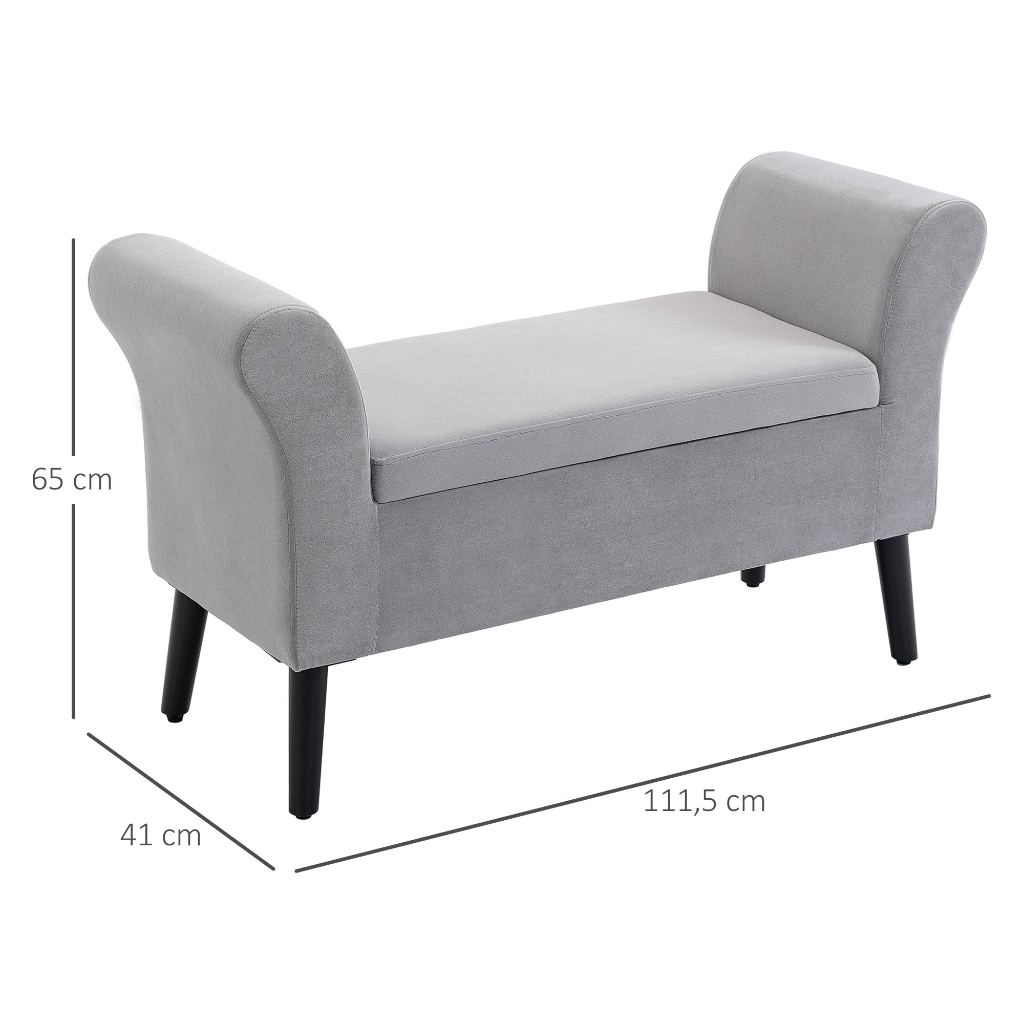 Baúl de Almacenaje para Dormitorio Banco de Almacenamiento con Tapa Abatible Reposabrazos y Patas de Madera para Salón 111,5x41x65 cm Gris Claro