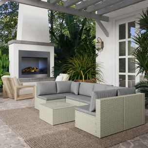 Ensemble salon de jardin modulable 6 personnes avec table basse résine tressée effet rotin gris