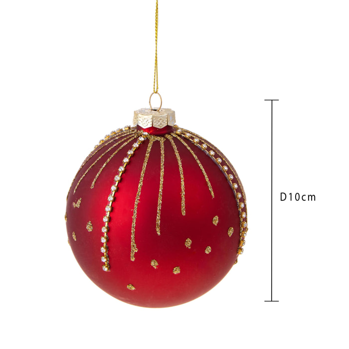 Sfera con Strass - Pezzi 4 - Colore Rosso - 10x10Hx10cm - Bianchi Dino