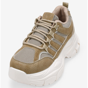 Zapatillas de plataforma beige con rejilla y cordones