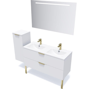 Meuble de salle de bain suspendu double vasque intégrée 120cm 2 tiroirs Blanc - Venice