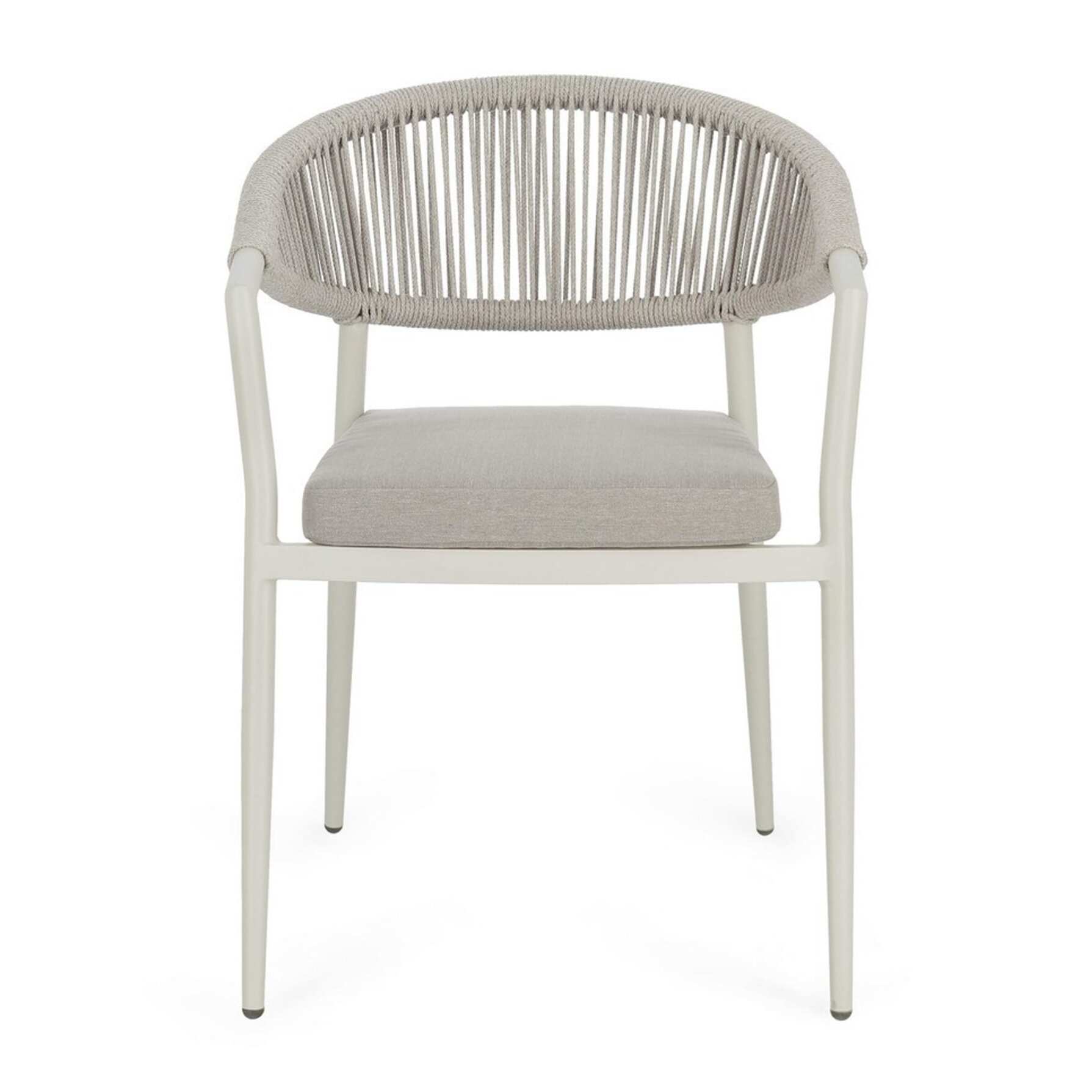 Set di 4 sedie con braccioli GETARIA in alluminio beige e corda tortora, impilabili