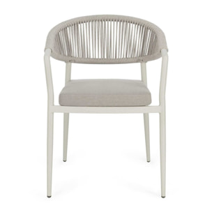 Set di 4 sedie con braccioli GETARIA in alluminio beige e corda tortora, impilabili