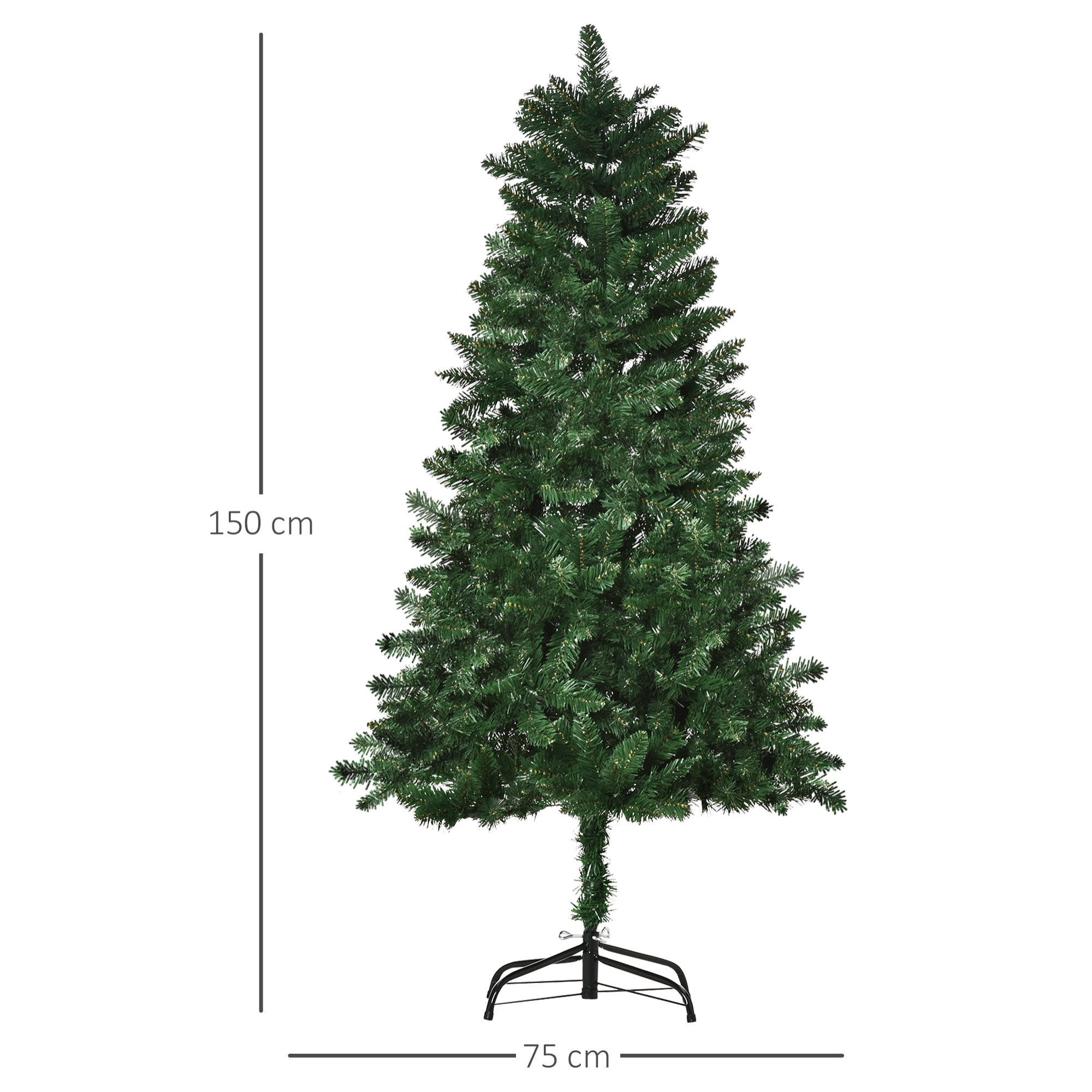 Sapin de Noël artificiel Ø 75 x 150H cm 454 branches épines imitation Nordmann grand réalisme vert