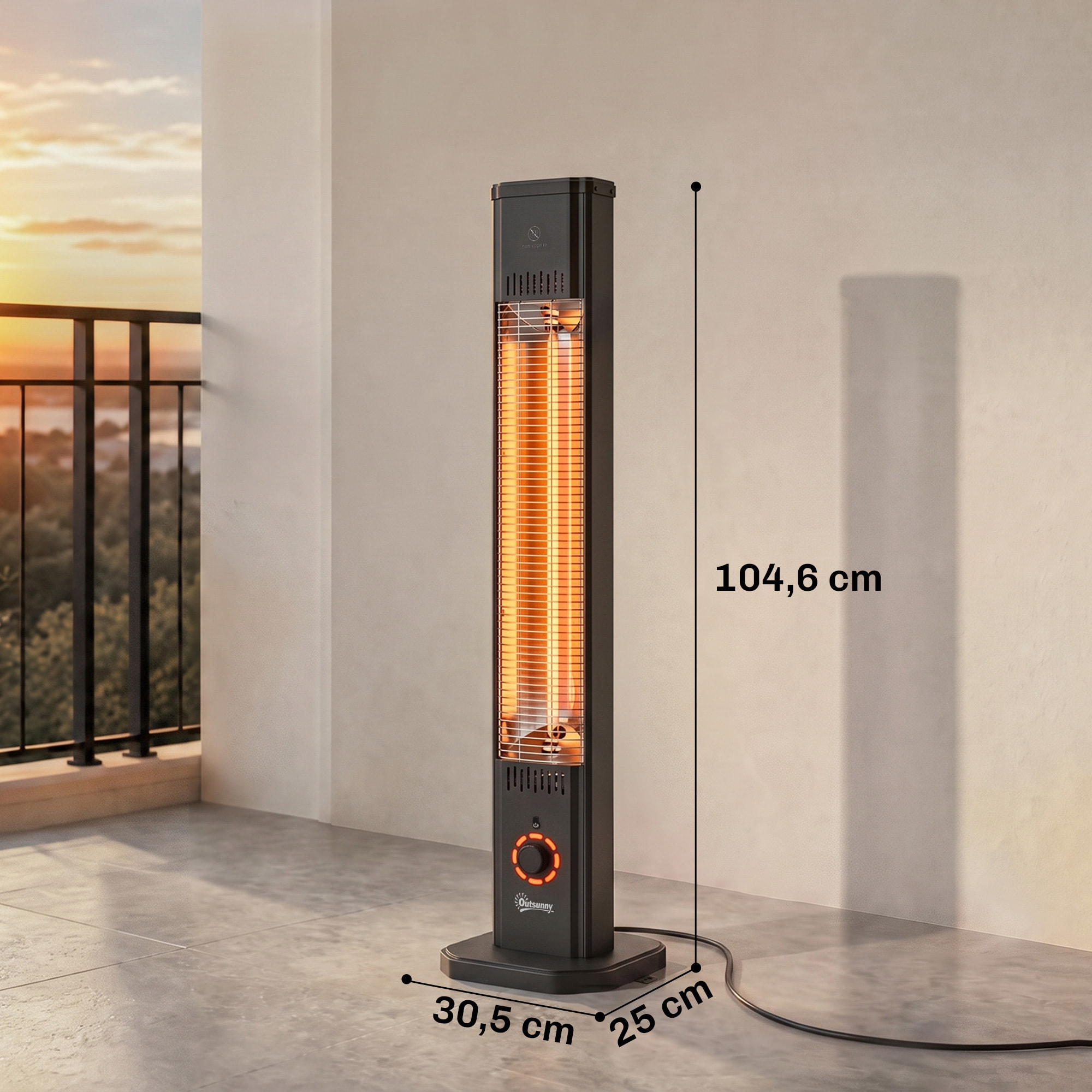Radiateur infrarouge sur pied 2000W 8 niv. télécommande housse métal noir
