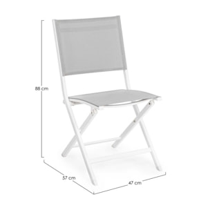 Set 4 sedie da giardino SINTRA in textilene grigio chiaro e struttura in alluminio bianco